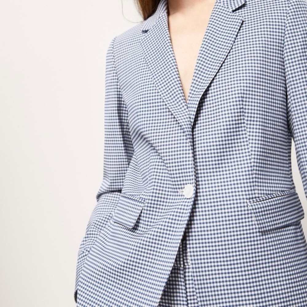 Stunning Massimo Dutti gingham blue white blazer US 4 EU 36